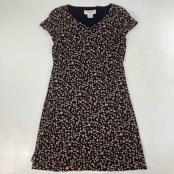 Jones New York Dresses & Skirts - Jones New York Midi Dress Size 12 Women Black Floral Short Sleeve V Neck Pull On